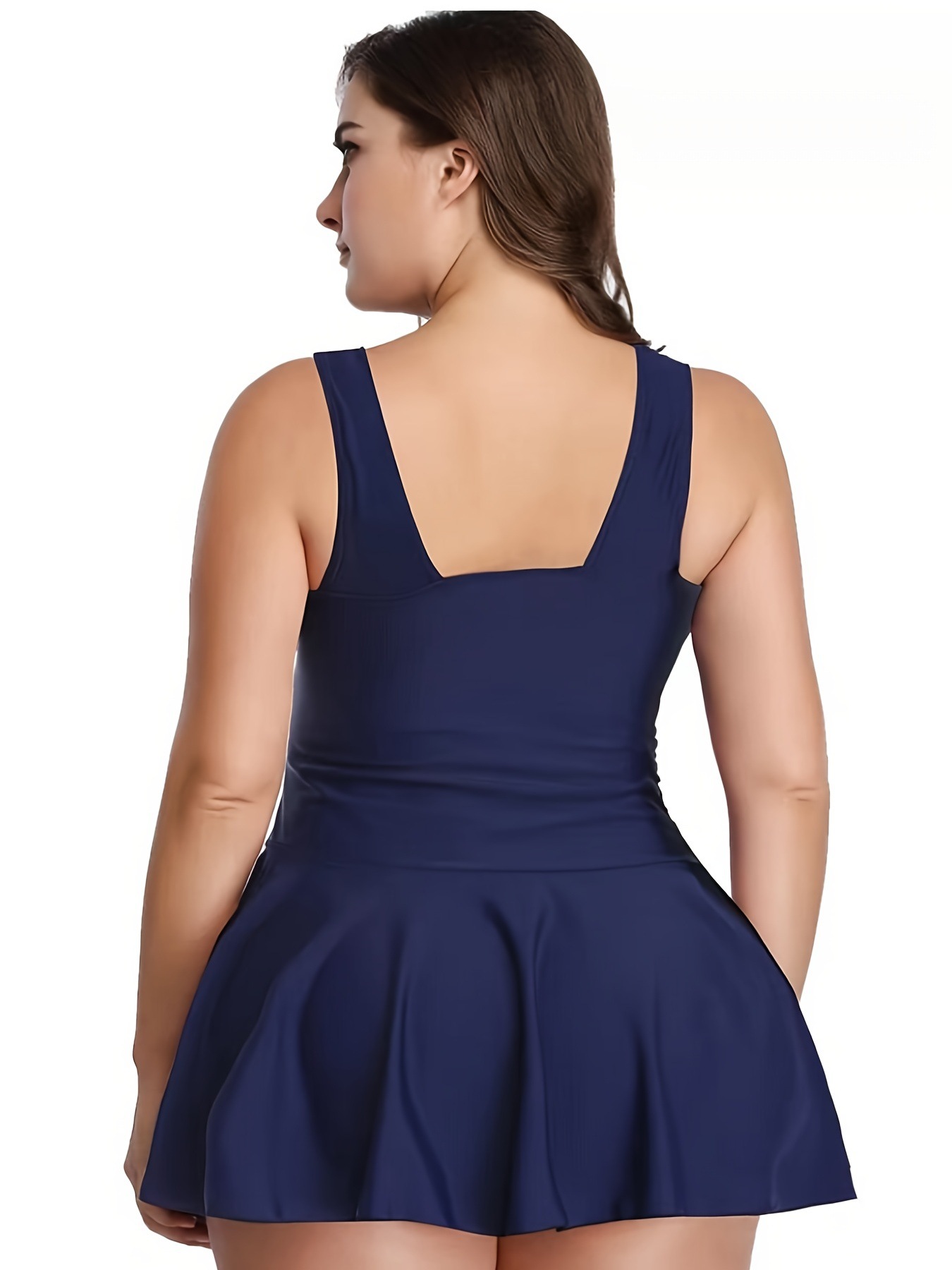 Plus Size Swimwear Sexy V-Neck Sleeveless Swim Dress Split Swimsuit
